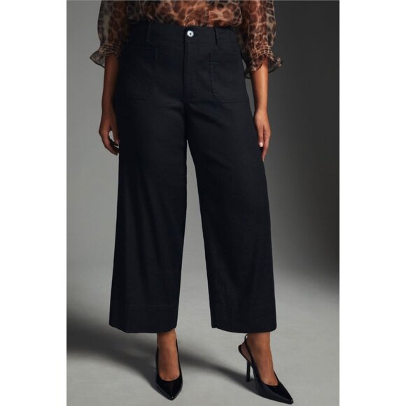 Maeve Anthropologie The Colette Linen Blend Crop Wide-Leg Pants Black 32T Black - Picture 3 of 7